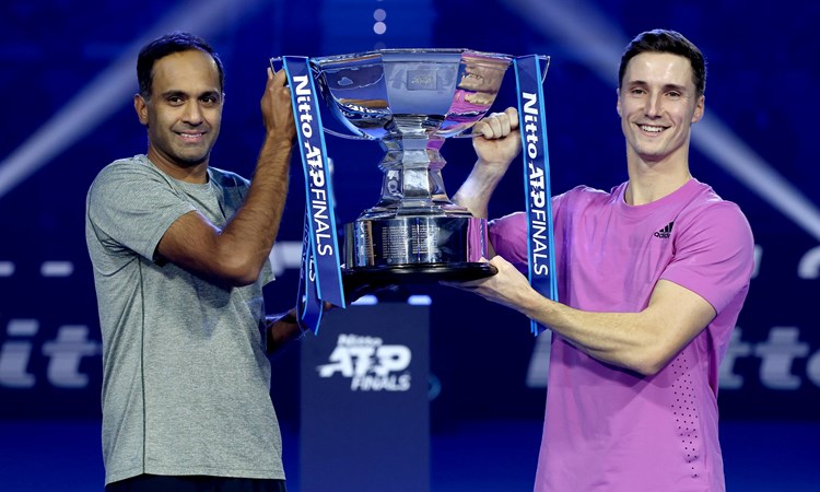 Joe Salisbury and Rajeev Ram with the Nitto ATP Finals doubles trophy