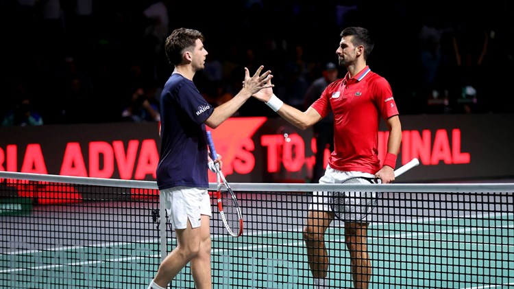Cam Norrie and Novak Djokovic shake hands at the Davis Cup Finals