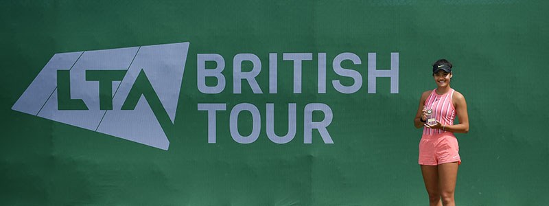 Emma Radacanu holding her trophy at the British Tour