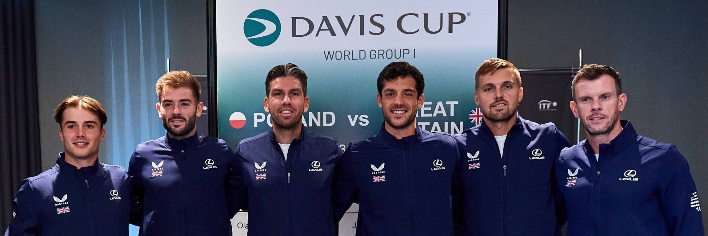 Arthur Fery, Jacob Fearnly, Cam Norrie, Julian Cash, Lloyd Glasspool and Leon Smith as the Lexus GB Davis Cup team to face Poland