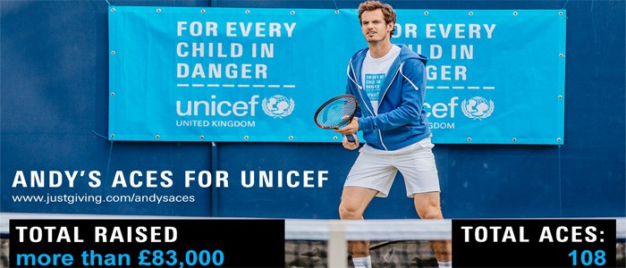 poster image of andy murray  on court for andy's aces for unicef