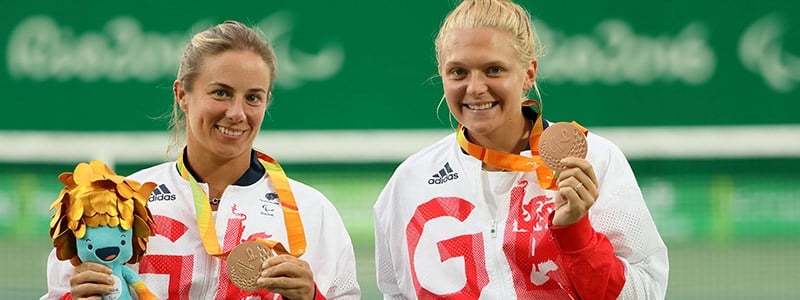 Lucy Shuker and Jordanne Whiley with their bronze medals at the Paralympics in Rio 2016