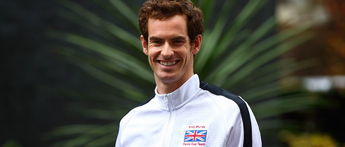 portrait of andy murray smiling wearing davis cup team jacket