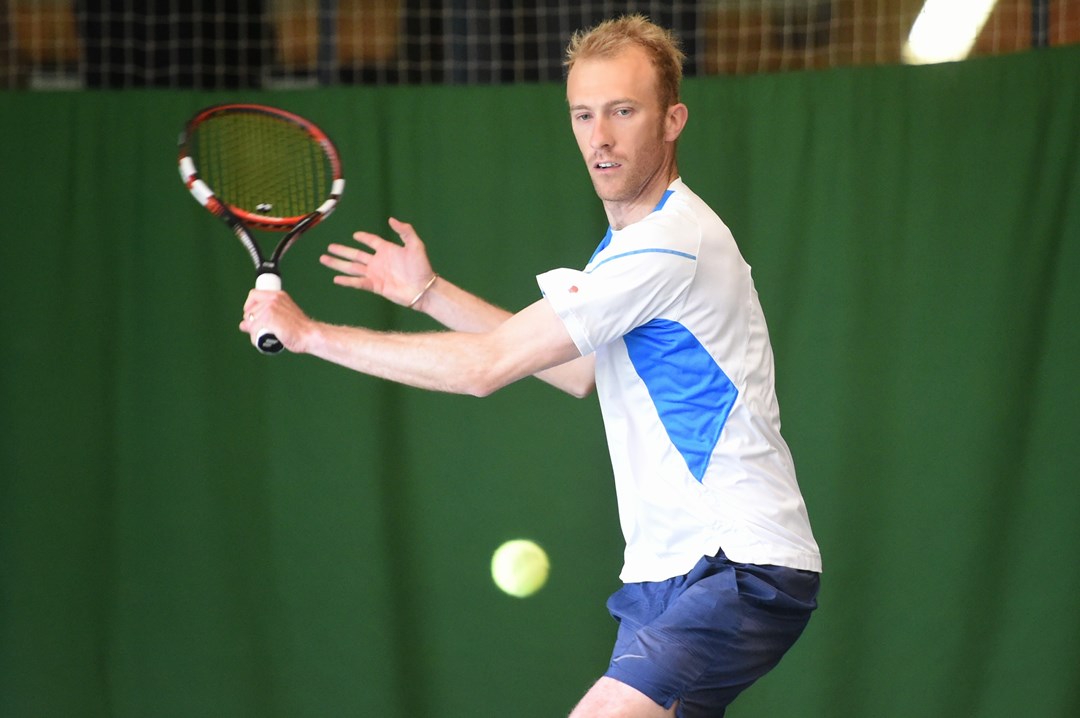 Lewis Fletcher in action about to take a backhand shot