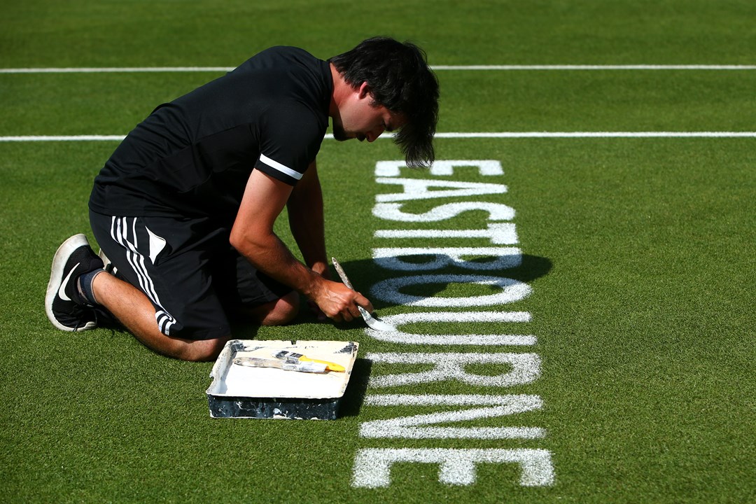 Centre court being prepared at Eastbourne