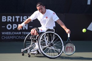 Gordon Reid in action during the final of the men's doubles at the 2022 British Open