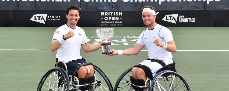 Alife Hewett and Gordon Reid holding the British Open mens doubles trophy