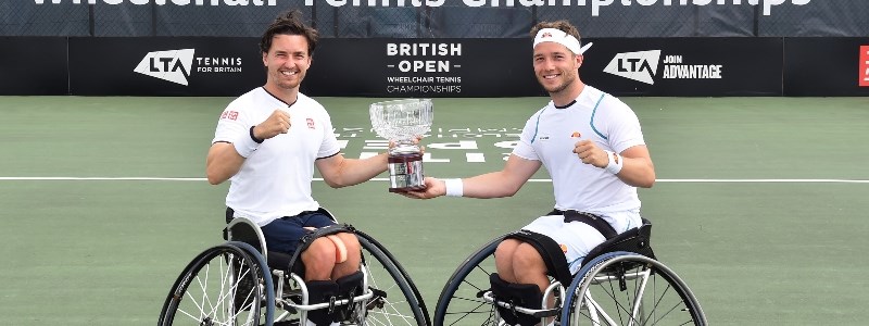 Alife Hewett and Gordon Reid holding the British Open mens doubles trophy