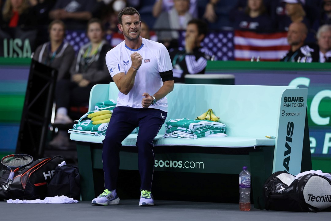 Leon Smith fist pumps at the 2022 Davis Cup Finals in Glasgow