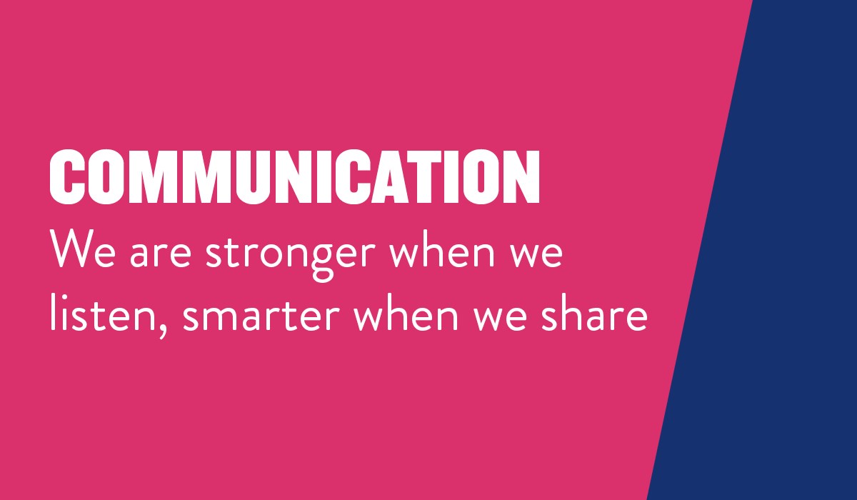 Communication poster in pink and blue