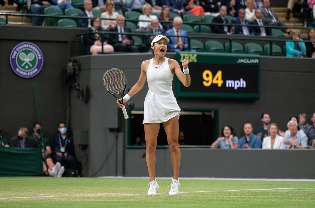 Emma Raducanu celebrating at wimbledon championship