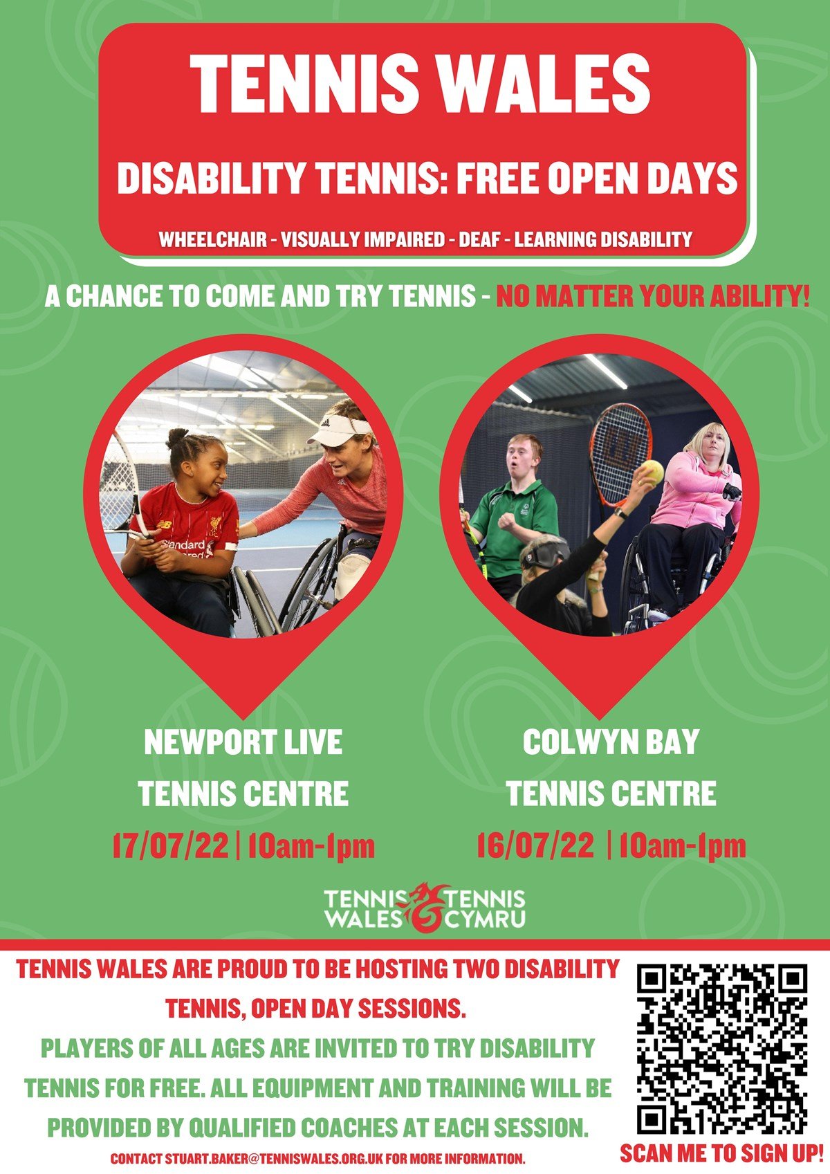poster showing the details for the disability tennis days. 