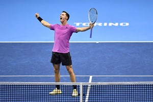 Joe Salisbury celebrates winning the Nitto ATP Finals title