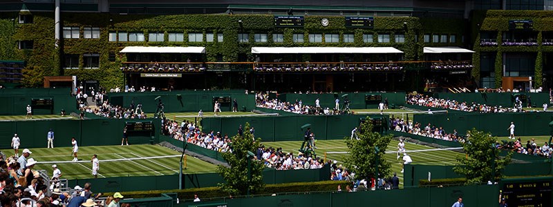 A bird's-eye view of matches being played on the outside courts at The Championships, Wimbledon