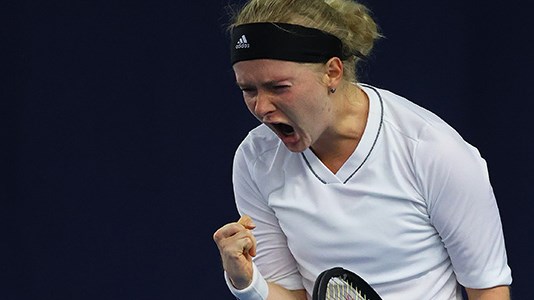 Fran Jones celebrating a winning point