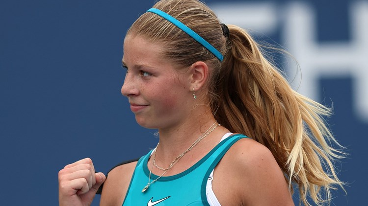 Hannah Klugman celebrates making the junior US Open quarter-finals