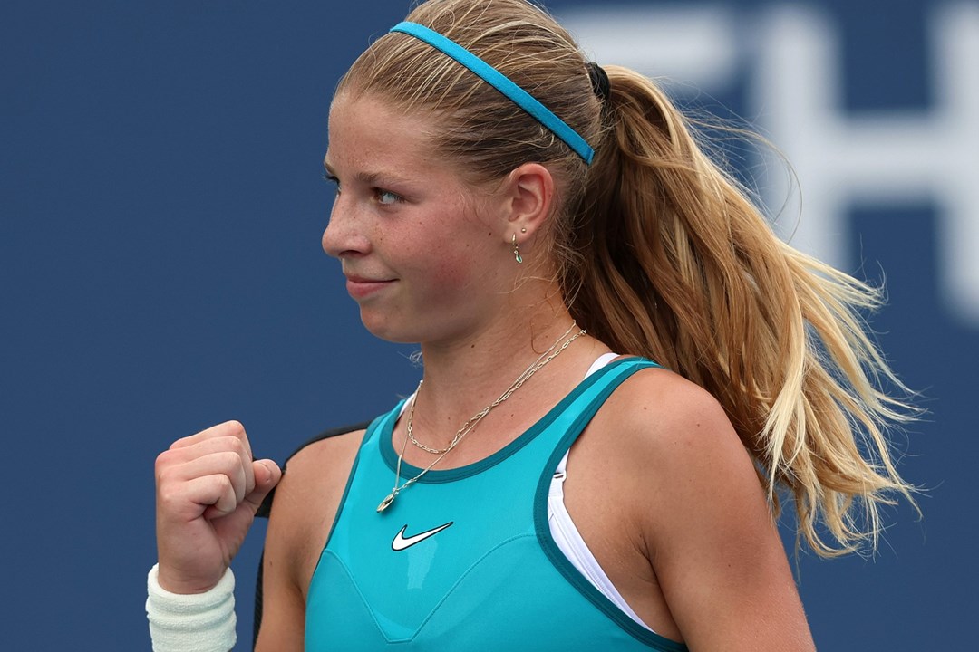 Hannah Klugman celebrates making the junior US Open quarter-finals