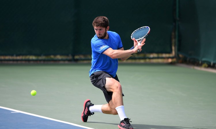Sean Hodkin hits a backhand slice at the 2020 British Tour