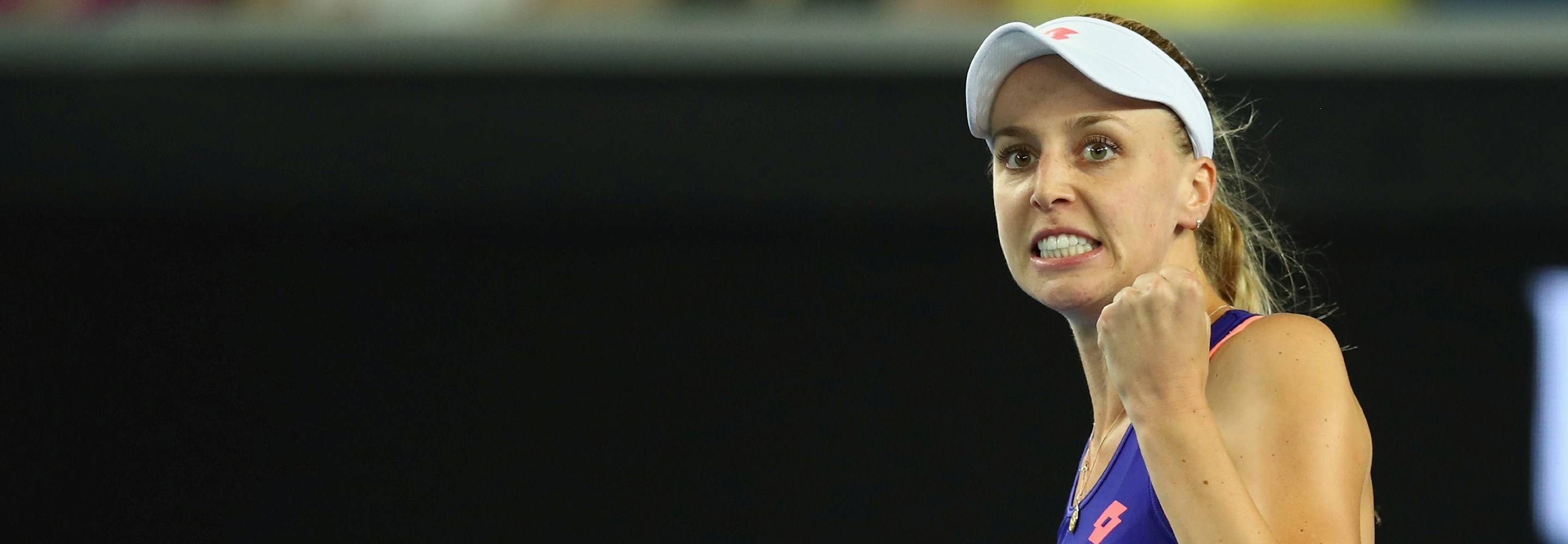 Naomi Broady of Great Britain celebrates a point