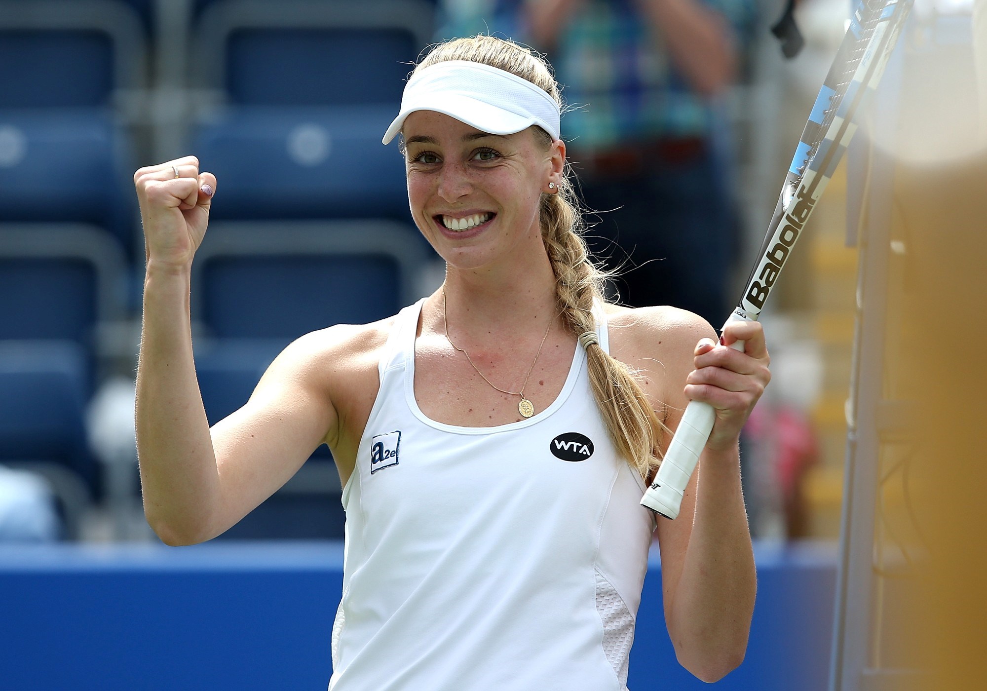 Naomi Broady of Great Britain celebrates victory