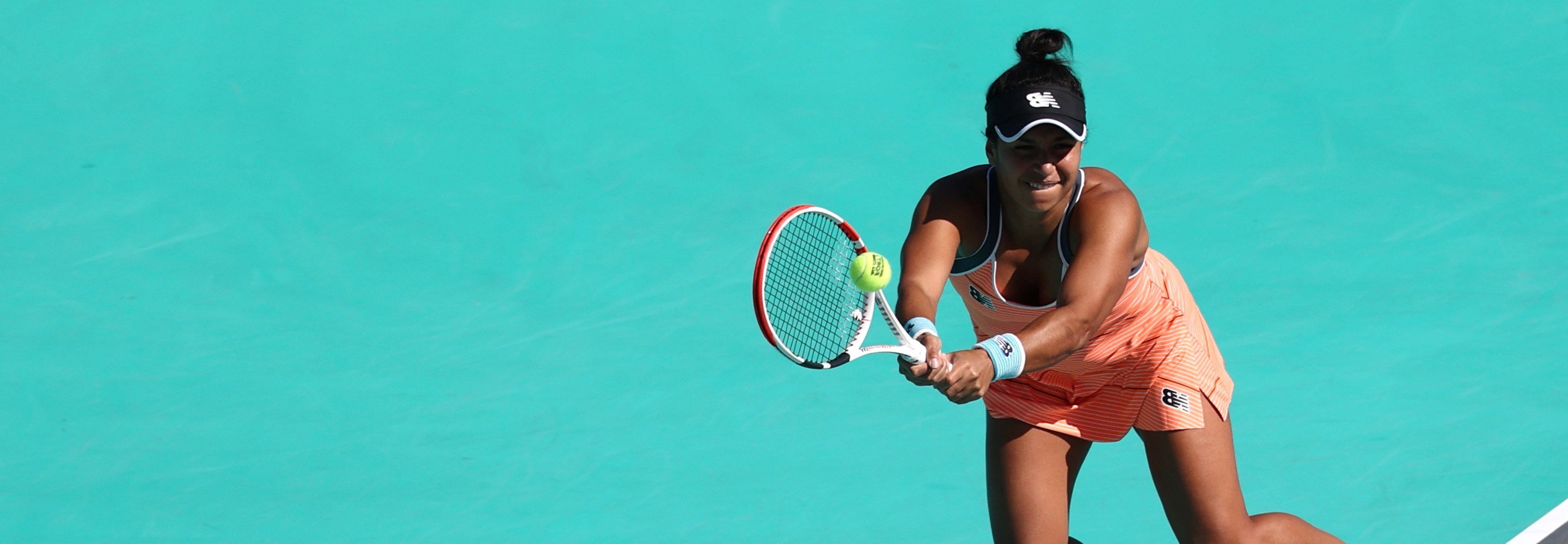 Heather Watson of Great Britain  about to take a backhand