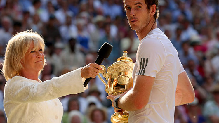 Sue Barker interviewing Andy Murray after his win at Wimbledon