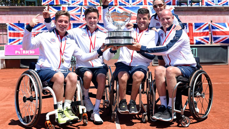 Great Britain's men's World Team Cup team hold the trophy