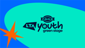 Colourful design with the FAGE LTA Youth Green stage logo