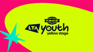 Colourful design with the FAGE LTA Youth Yellow stage logo