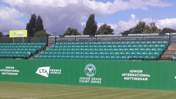 image of chairs and court at nottingham grass courts with lta tennis logo shown