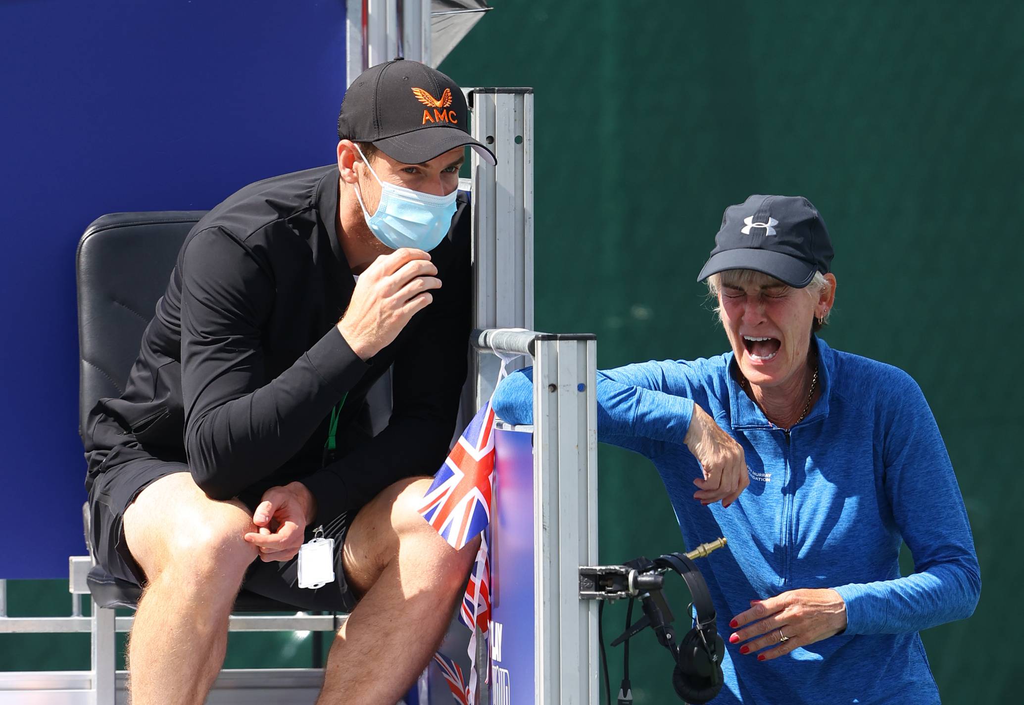 Judy Murray and Andy Murray of Union Jacks share a joke during day seven of the St. James's Place Battle Of The Brits Team Tennis at National Tennis Centre in 2020