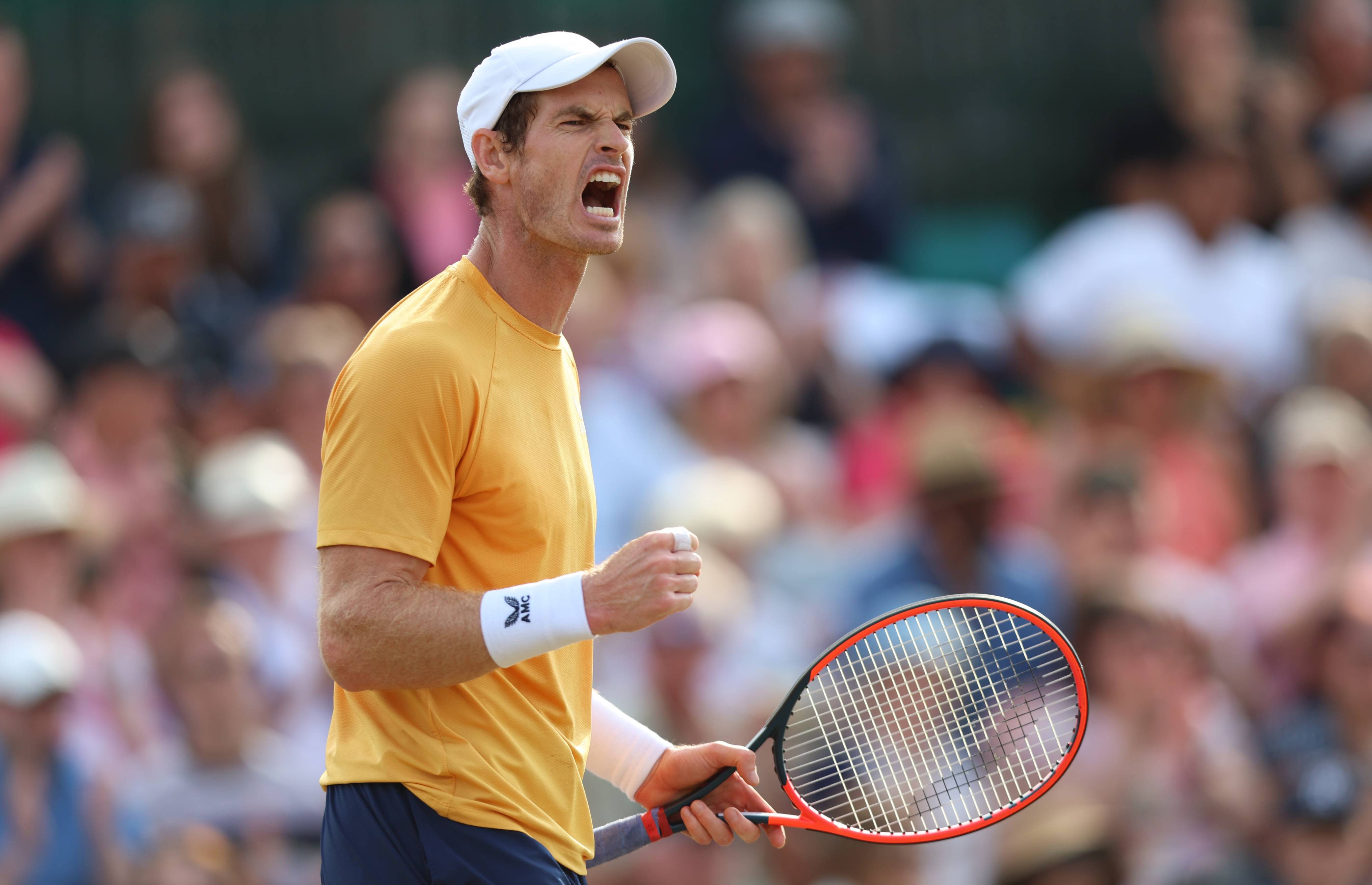 Andy Murray reacts to a victory en route to winning the 2023 Rothesay Open Nottingham
