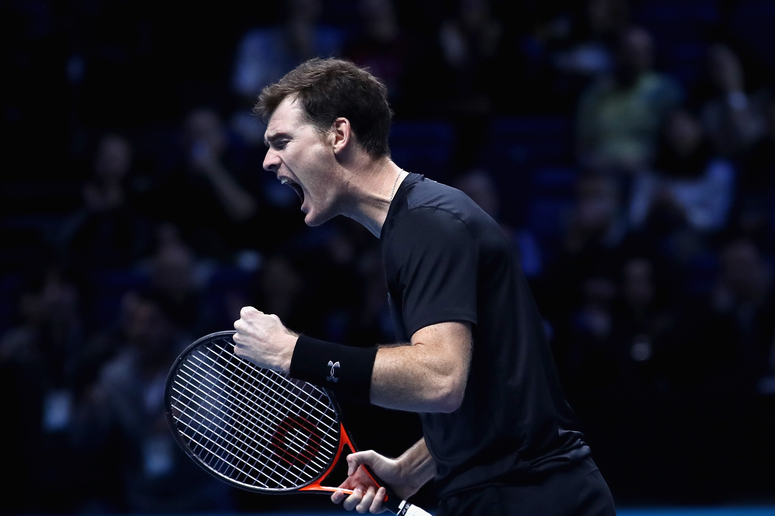 Jamie Murray celebrates winning a point during the semi-finals of the ATP World Tour Finals 2016
