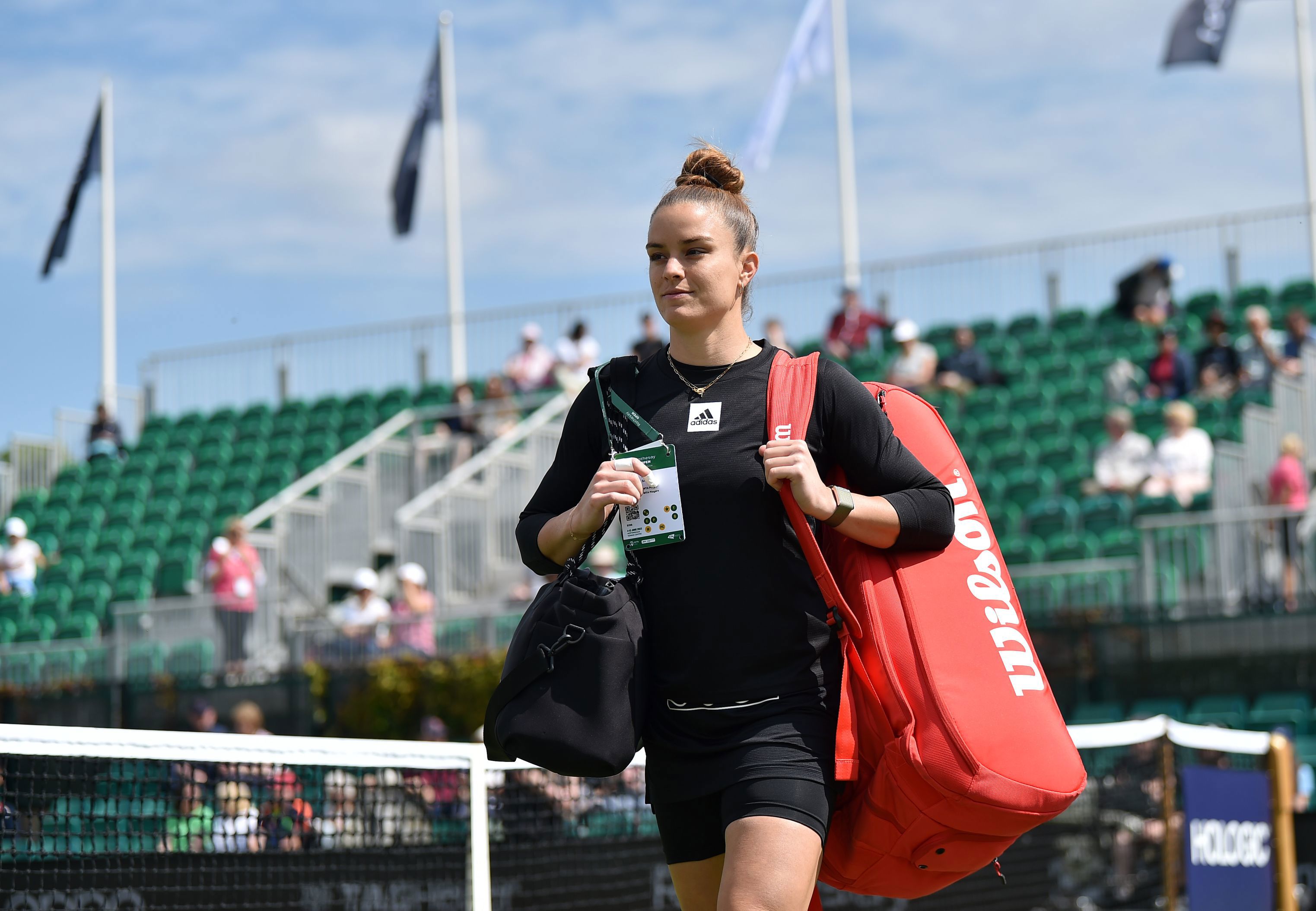 Maria Sakkari walking out on court at the Rothesay Open Nottingham