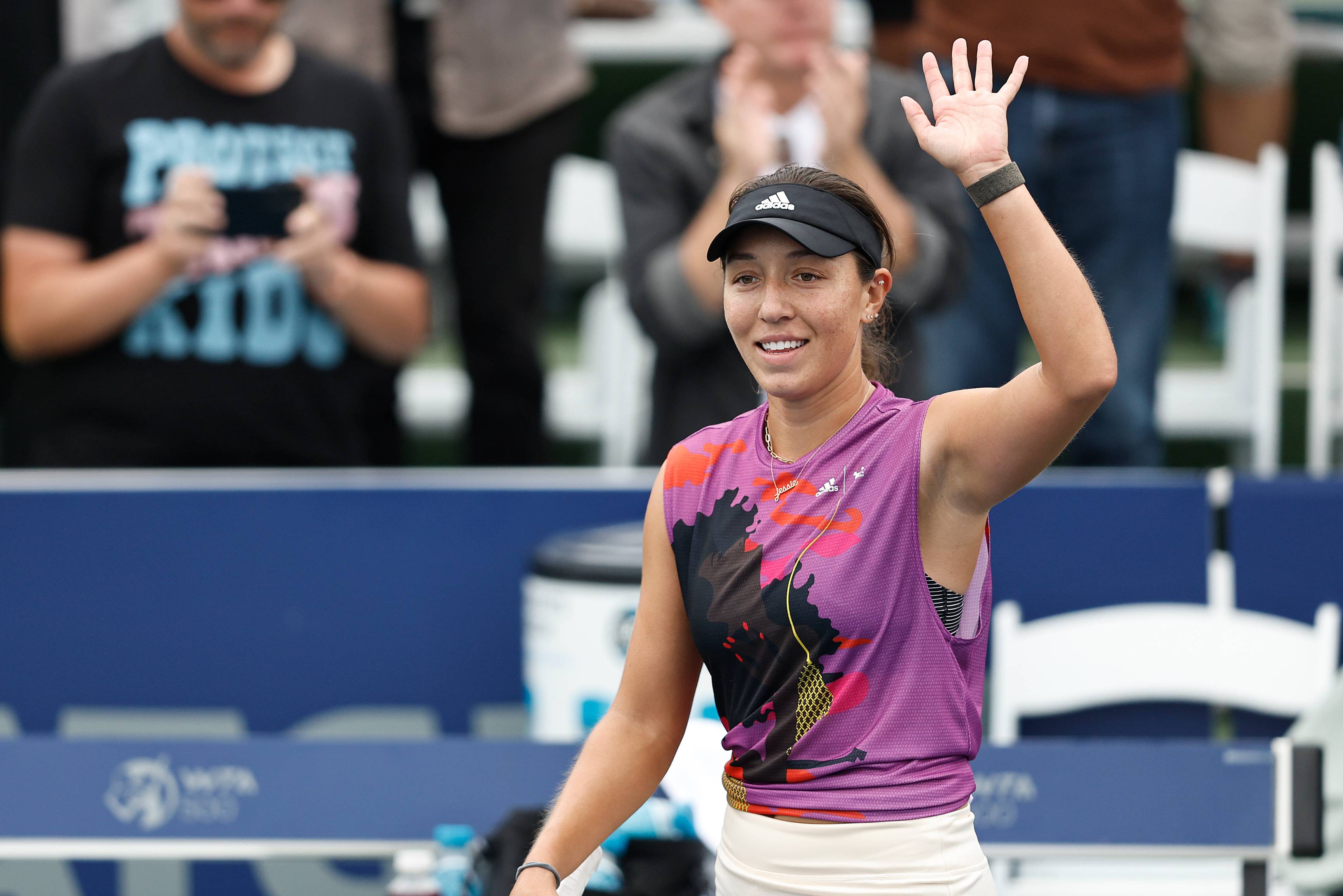 Jessica Pegula waving to the crowd at the US Open