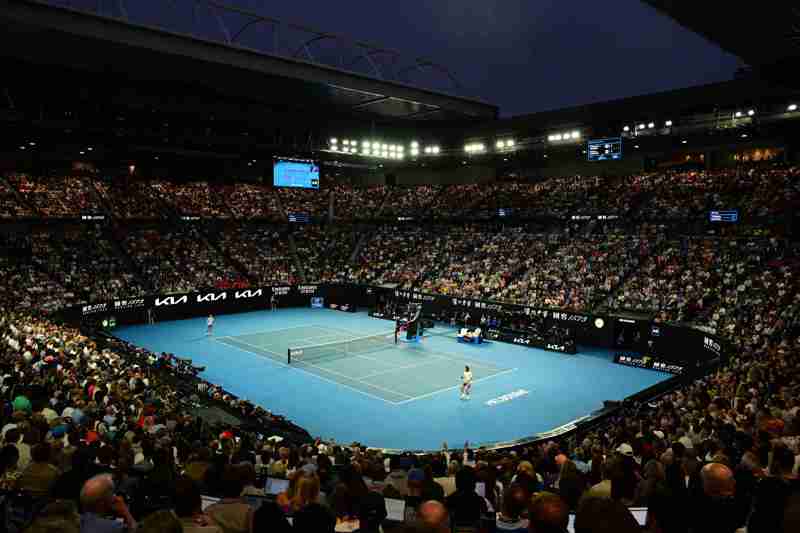 Australian Open crowd looking on watching two players on centre court