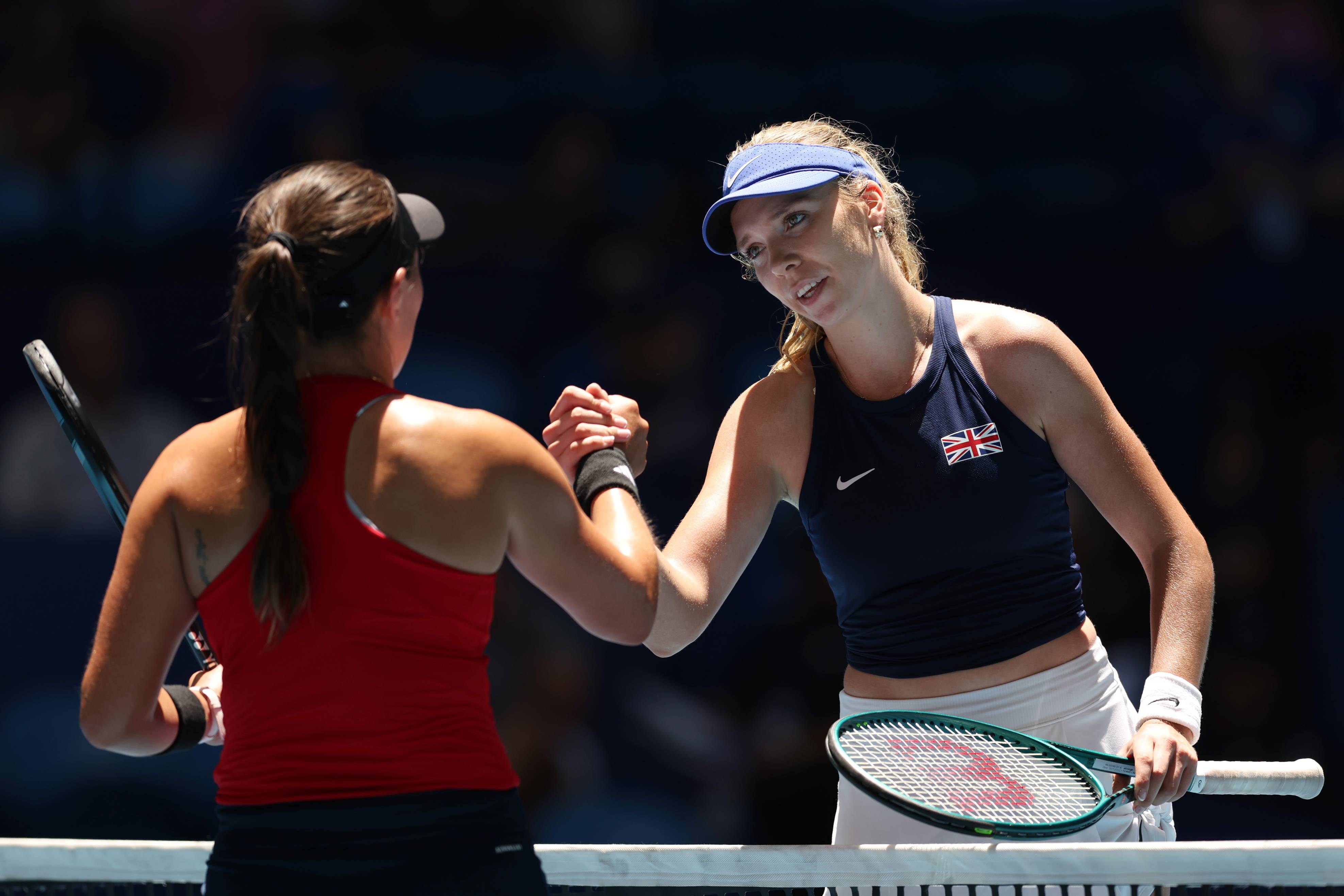 Katie Boulter shakes Jessica Pegula's hand at the United Cup