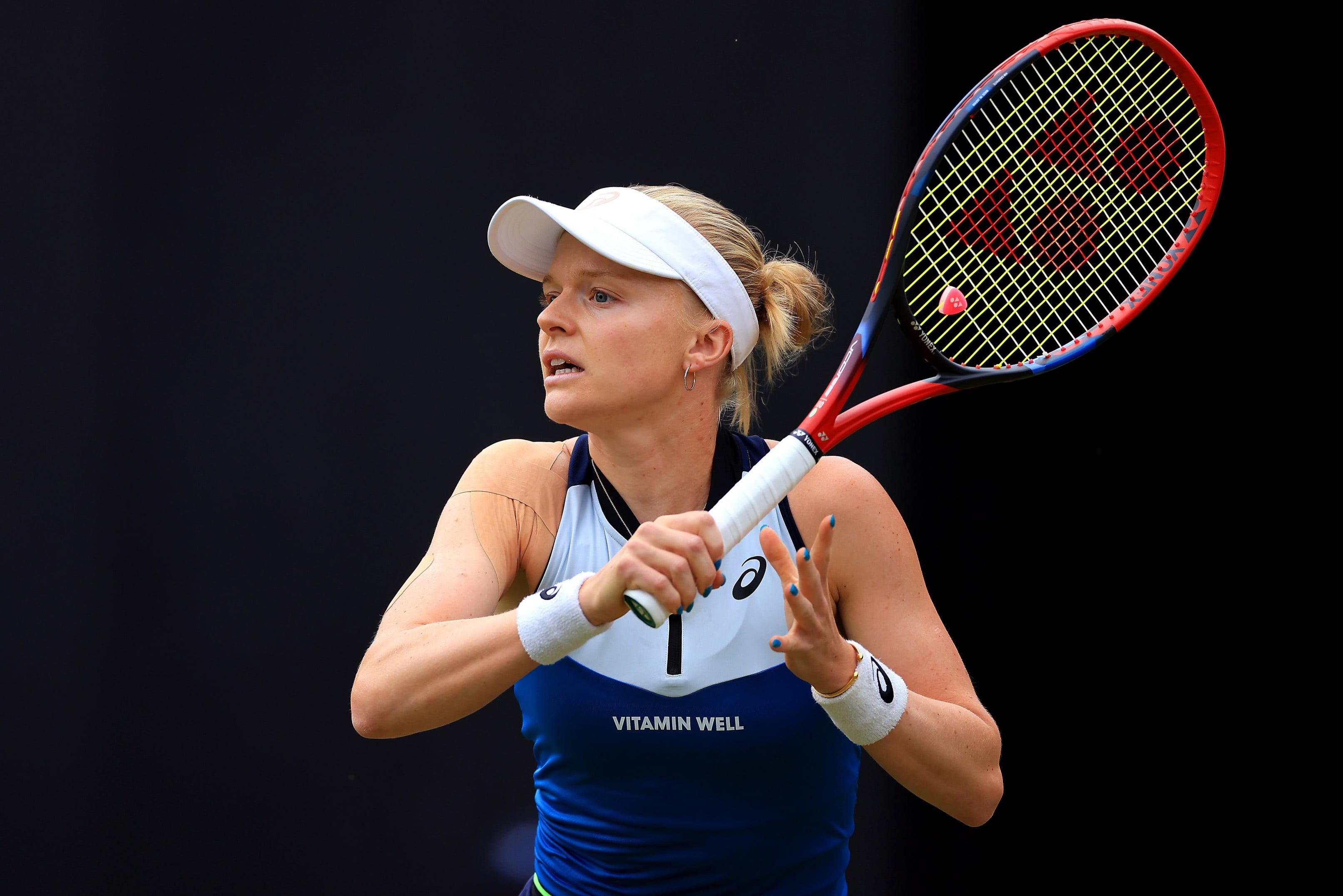 Harriet Dart of Great Britain plays a forehand against Anastasia Potapova in the Women's Singles Quarter Final match during Day Seven of the Rothesay Classic Birmingham 
