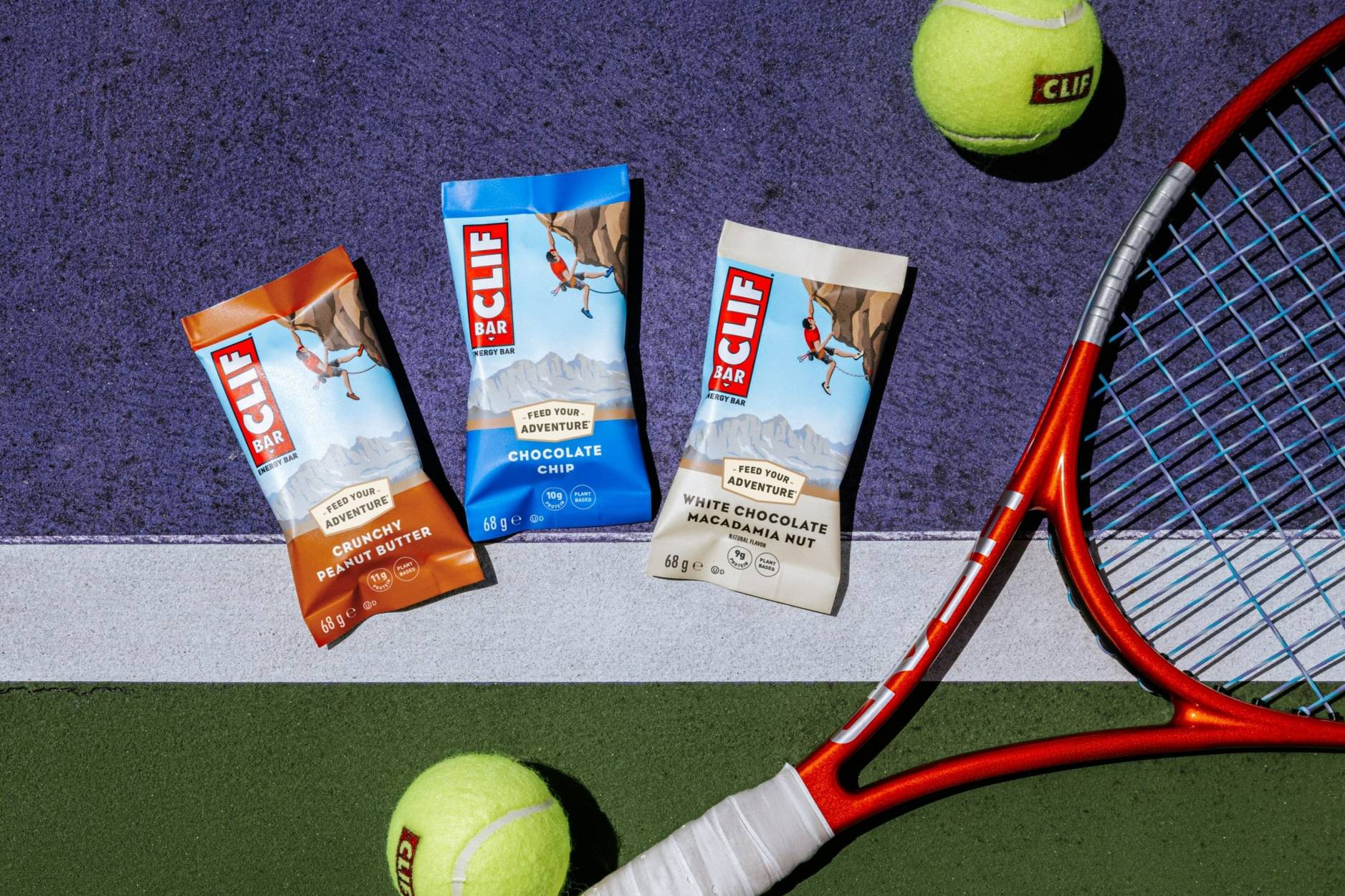 Cliff bars on a tennis court
