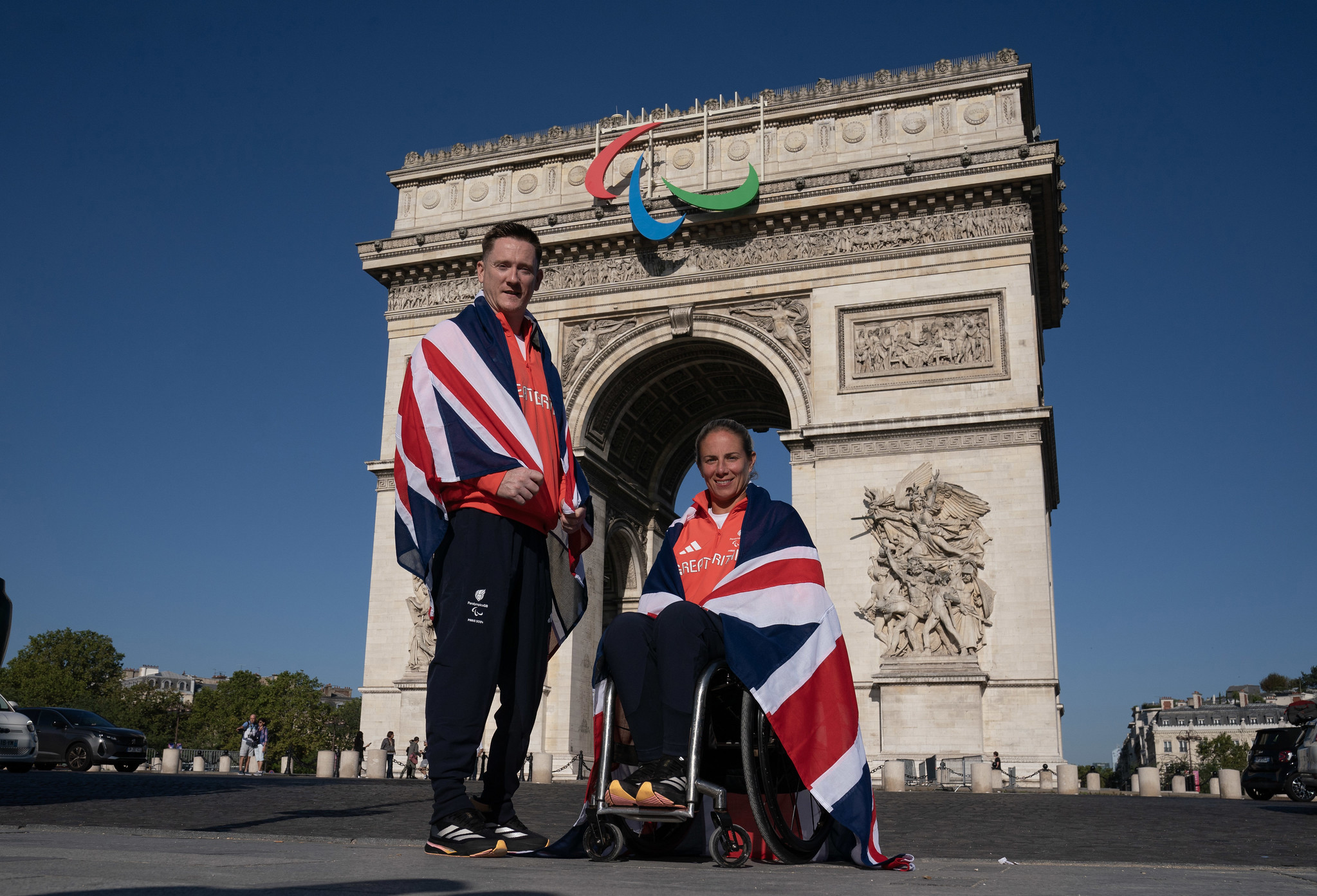 Lucy Shuker poses as a flagbearer for ParalympicsGB in Paris