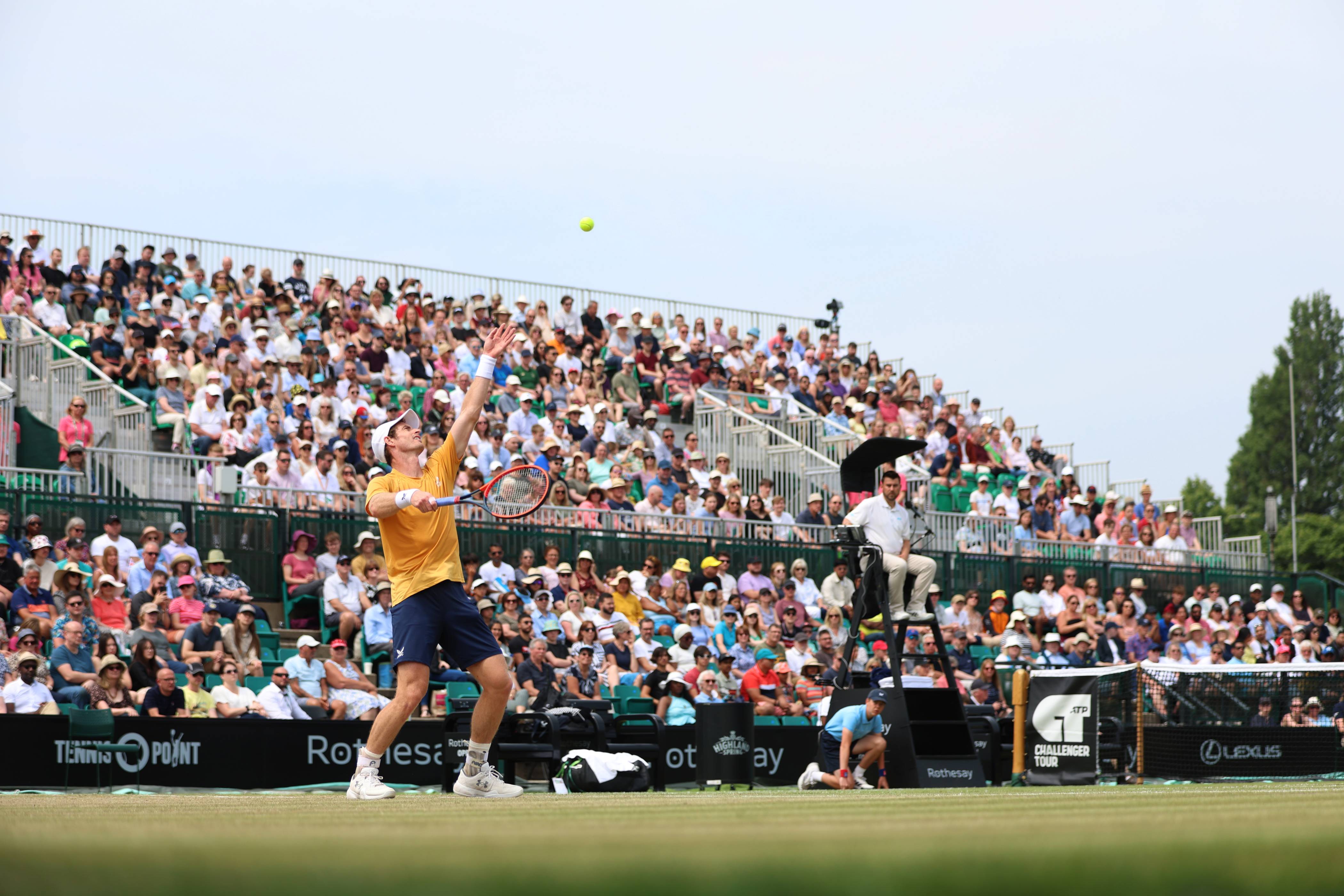 Andy Murray serves at the Rothesay Open Nottingham