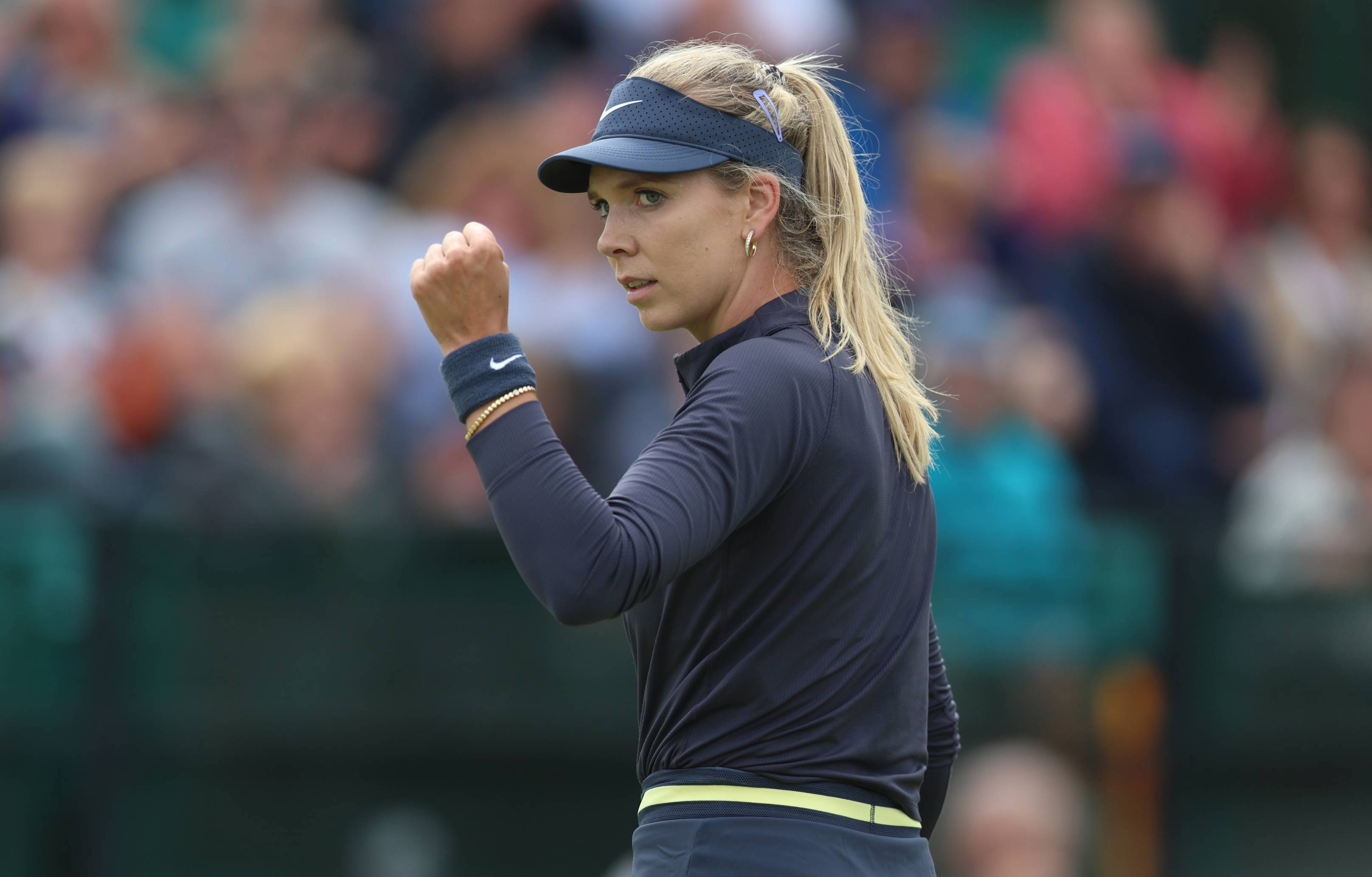 Katie Boulter gives a fist pump after getting through to the semi-finals at the Rothesay Open Nottingham