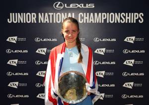 Megan Knight holding the 16U Lexus Junior National Championships girls' singles title