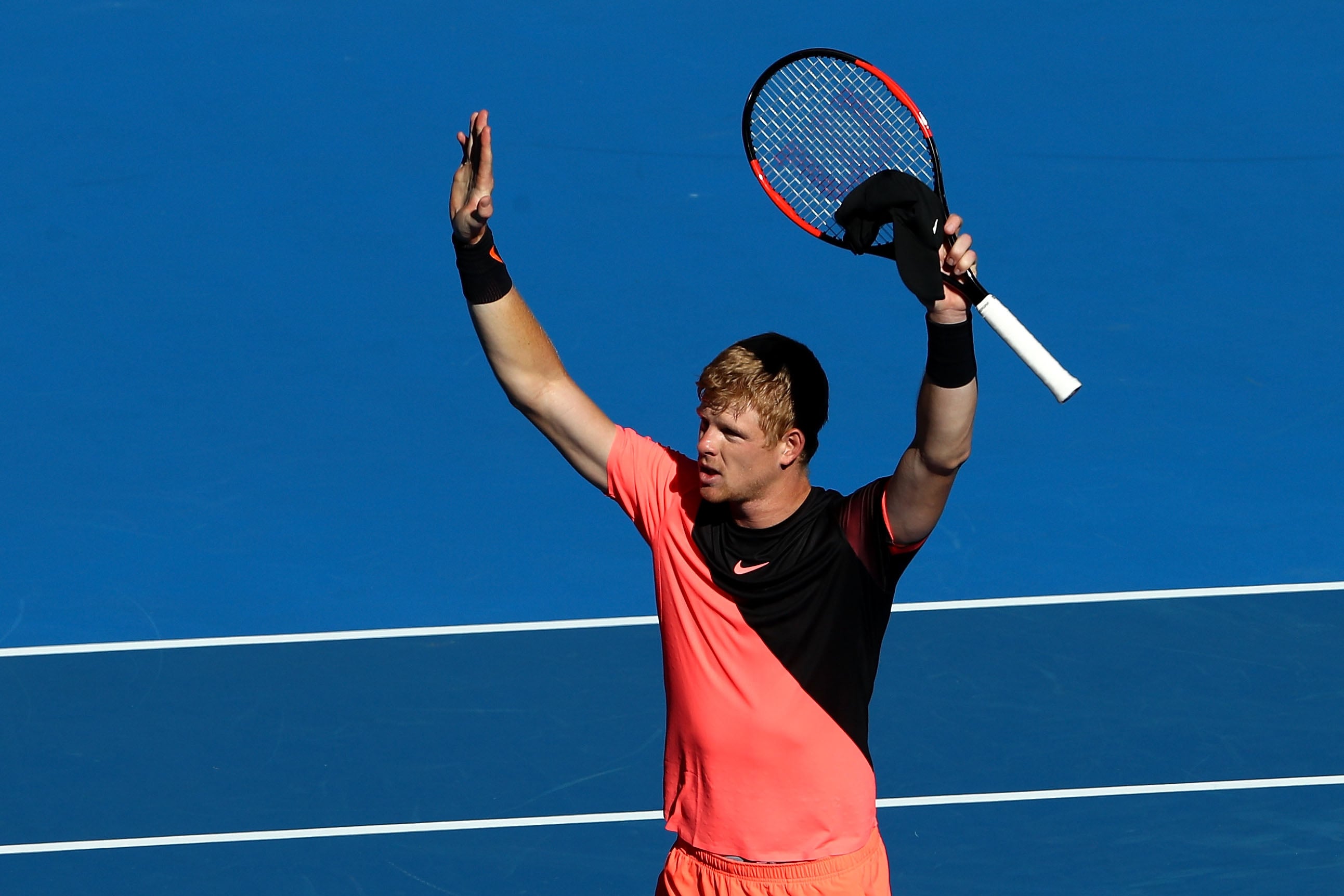 Kyle Edmund celebrates reaching the semi-final of the 2018 Australian Open