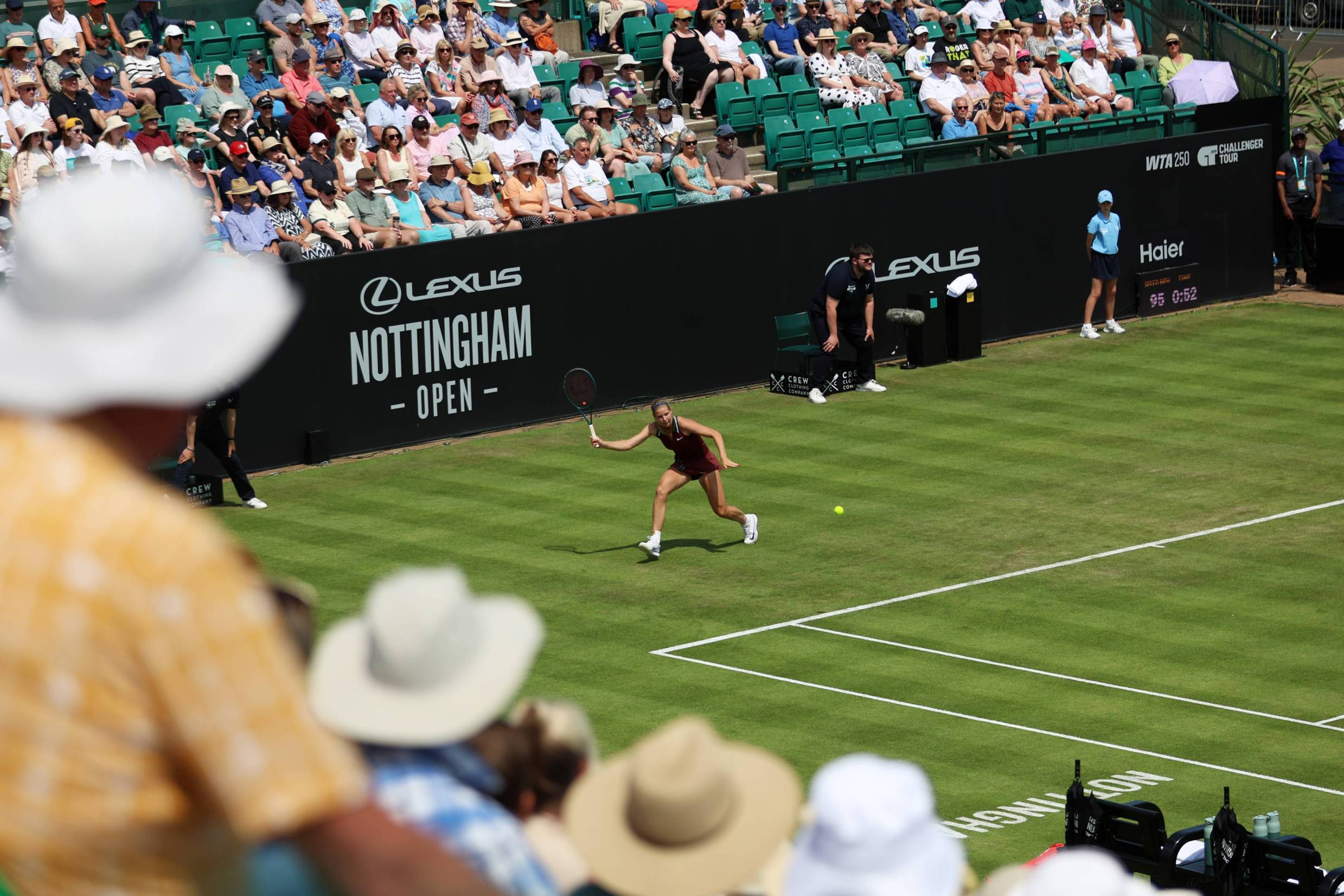 Hannah Klugman in action on centre court at the Lexus Nottingham Open