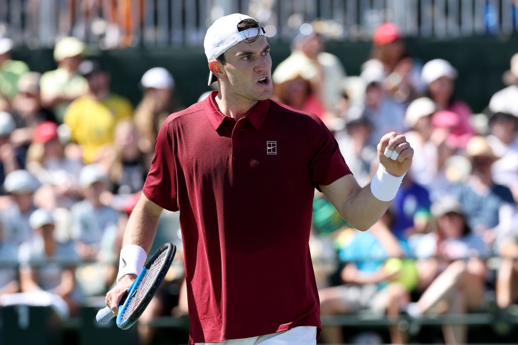 Jack Draper gives a fist pump during a second round victory at Indian Wells 2025