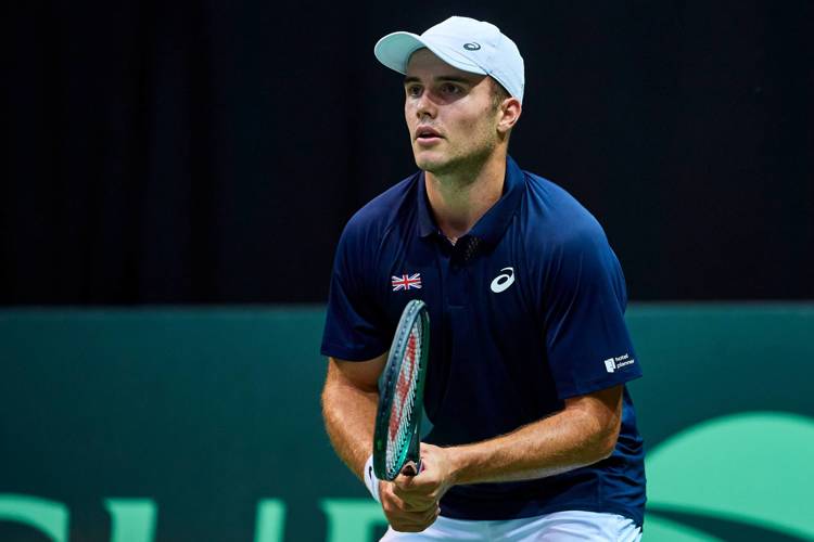 Arthur Fery getting ready to return a serve at the Davis Cup against Poland