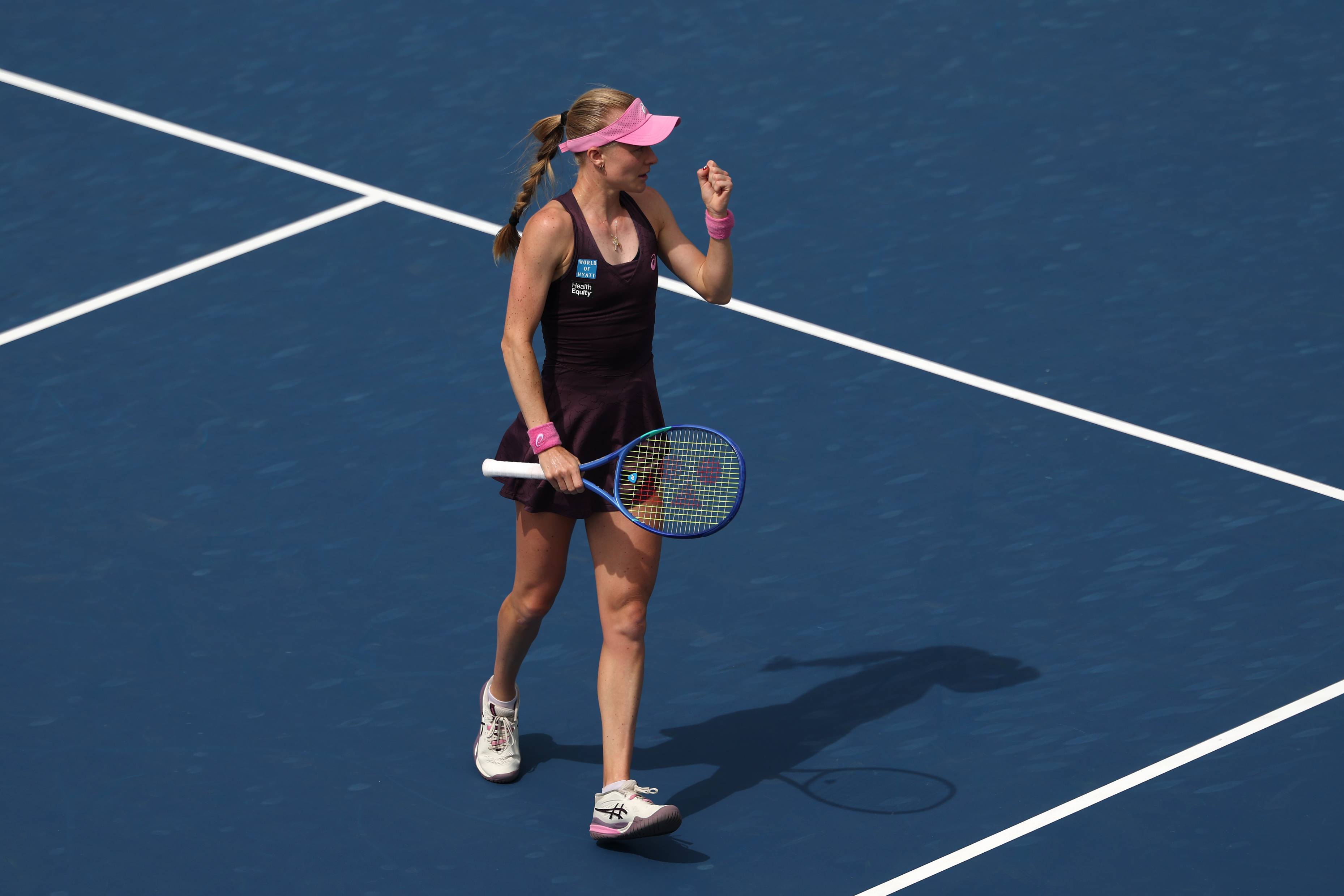 Harriet Dart gives a fist pump celebration in a first round win at the 2026 US Open