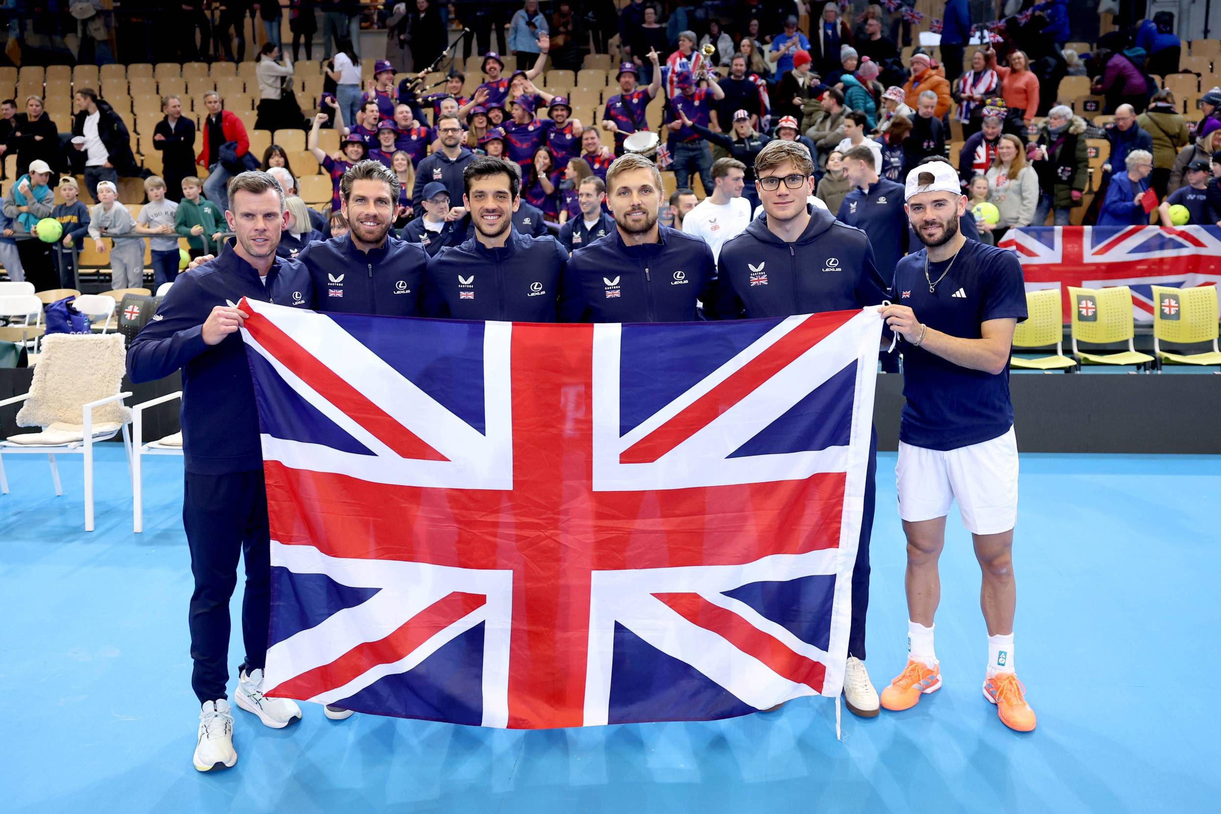 Great Britain Davis Cup team celebrate a 4-0 win over Norway