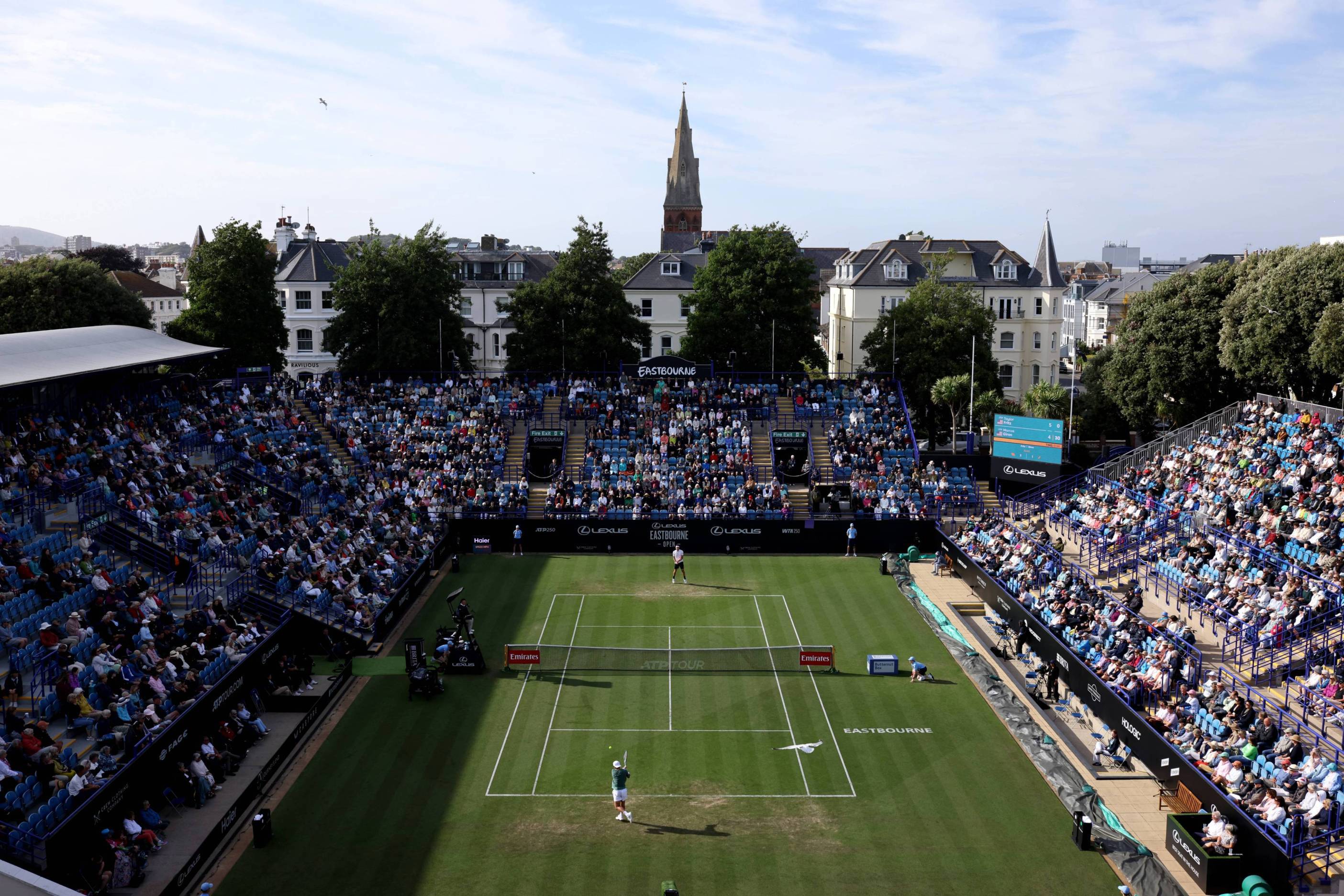 Overhead videw of the centre court at the Lexus Eastbourne Open